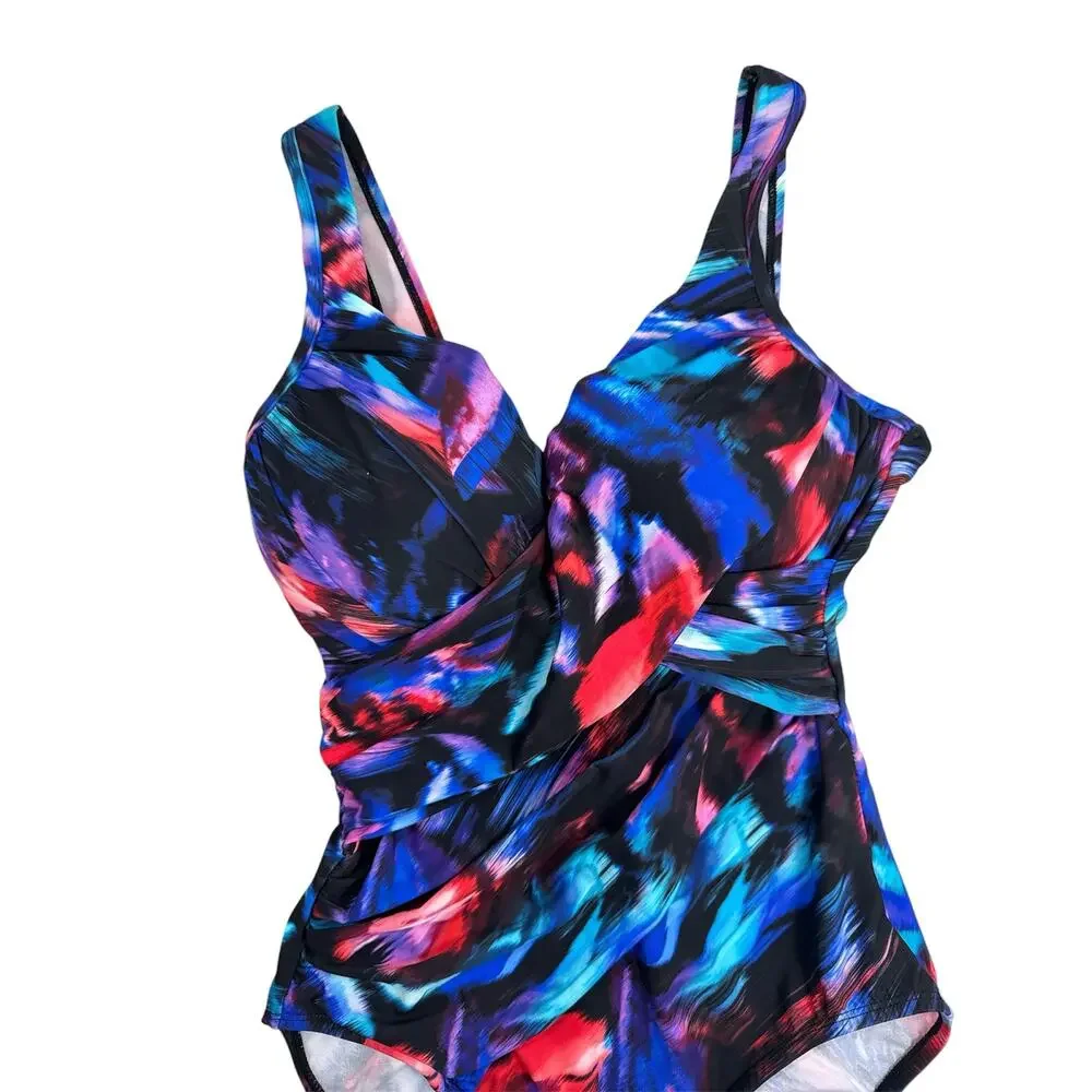 Miraclesuit Fuego Flora Revele Printed Underwire One-Piece Swimsuit US 12 NWOT